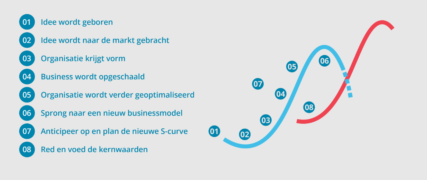 levenscyclus van de organisatie (S-curve) 